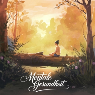 Titelbild für Mentale Gesundheit - Frau in Natur auf Baumstamm Titelbild für Mentale Gesundheit - Frau sitzt in der Natur auf einem Baumstamm